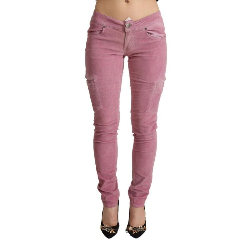 Acht Pink Cotton Low Waist Skinny Denim Cargo Women's Jeans